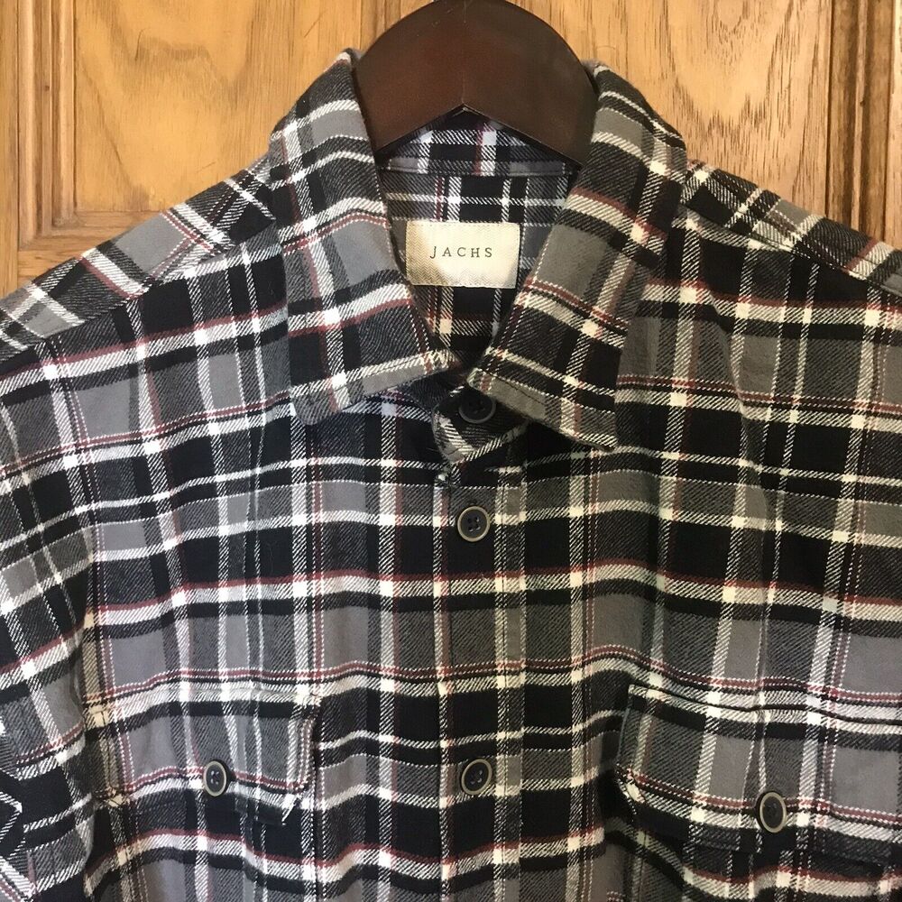Jachs Brawny 9 oz. Flannel Shirt Men's XL Button Up Black White Plaid Shacket